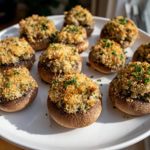 Golden-brown Enchanted Forest Mushroom Nibbles, filled with savory herbs and cheese, ready to enjoy.