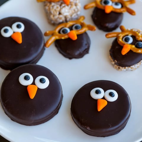 A delightful Hoot Hoot Owl-Themed Treat Tray, showcasing adorable owl cookies and fun fruit skewers.