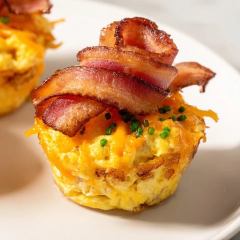 Golden-baked Scrambled Egg Cups with perfectly crisp bacon, a delicious breakfast side dish.