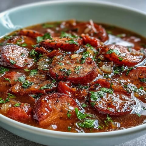Crock Pot BBQ Cocktail Sausage Soup with tender smoked sausage in tangy, sweet broth.