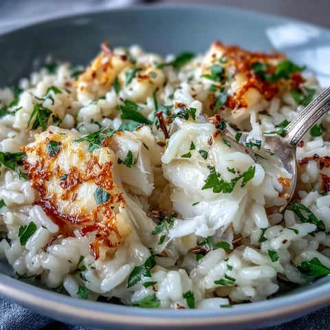 A close-up of Smoked Haddock Risotto in a wide bowl, garnished with fresh parsley and lemon zest.