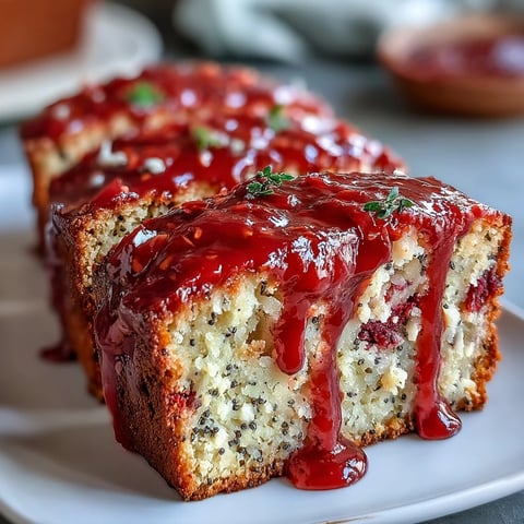 A moist slice of Blood Orange Loaf Cake with poppy seeds and marzipan, glistening with a vibrant citrus glaze on a ceramic plate.