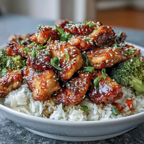 Honey Garlic Chicken Bowl with glistening sauce over fluffy rice and vibrant steamed broccoli