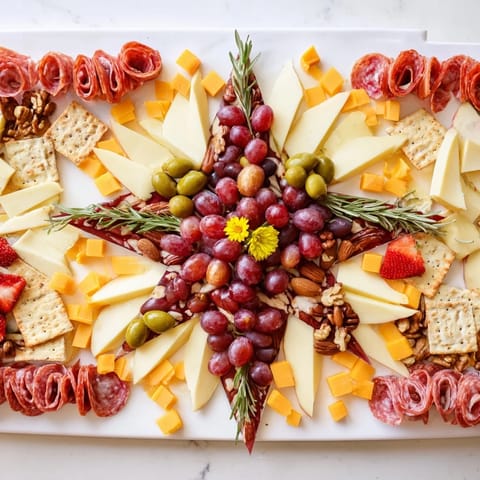 A close-up shot of the Star-Shaped Appetizer Board reveals an appealing assortment of delicious snacks.