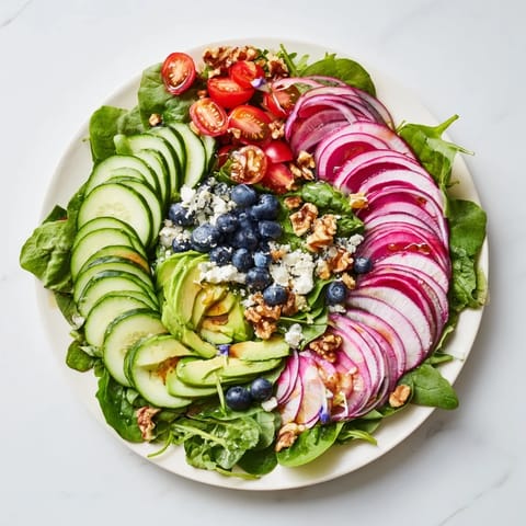 A beautiful spiral of the Fibonacci Fan Salad, showcasing colorful, fresh ingredients ready to eat.