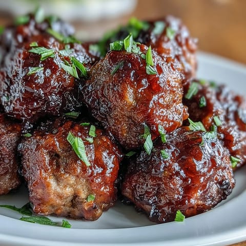Juicy Slow Cooker Peach Glazed Meatballs glistening in sweet and tangy sauce, perfect for an easy party appetizer.