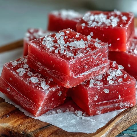Creamy Guava Cheese fudge squares dusted with sugar, a sweet tropical confection on a plate.