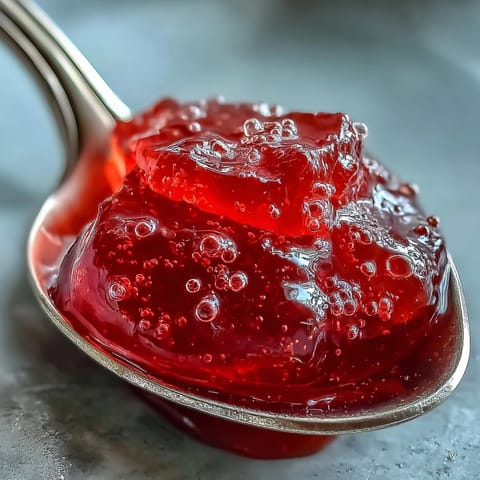 Homemade Guava Jelly with a vibrant pink hue, spooned from a glass jar onto a slice of buttered toast.