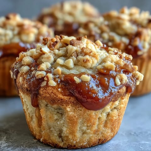 Moist Peanut Butter and Guava Muffins with a gooey guava center and chopped peanut topping.