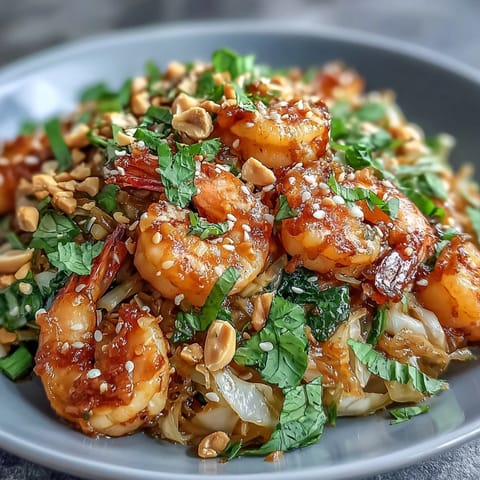 Colorful Cabbage Pad Thai with crunchy cabbage noodles, savory sauce, peanuts, and fresh lime for a healthy, low-carb twist on a Thai classic.