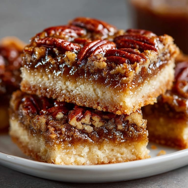 Close-up of warm, gooey Maple Bourbon Pecan Pie Bars cooling on a wire rack.