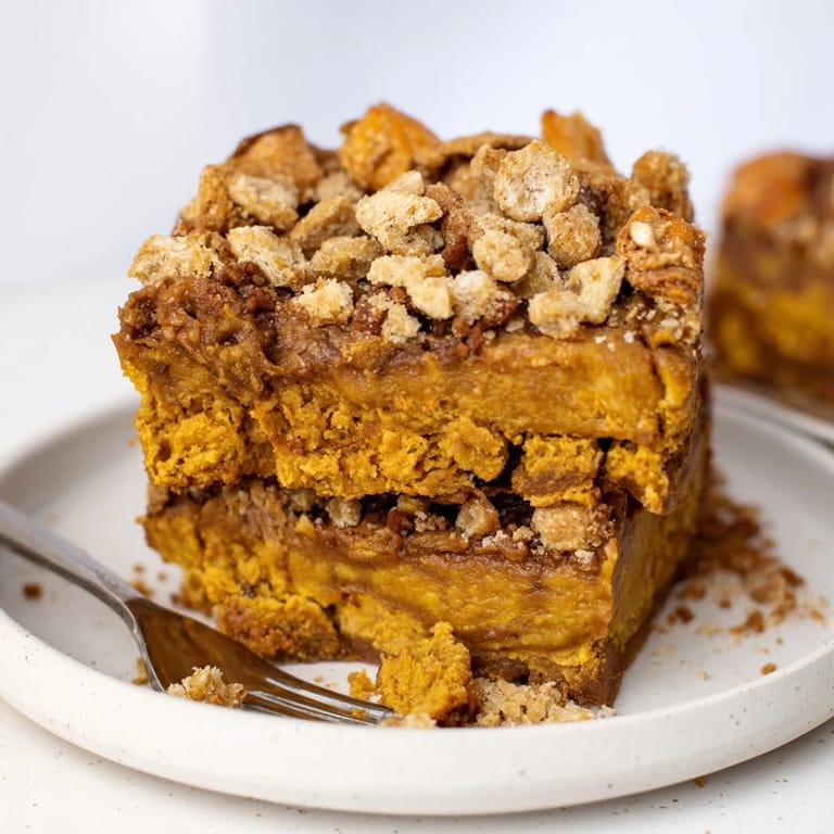 Autumn-inspired Coffee Crunch Pumpkin Pie Blondies with spiced pumpkin layers for a seasonal treat.  