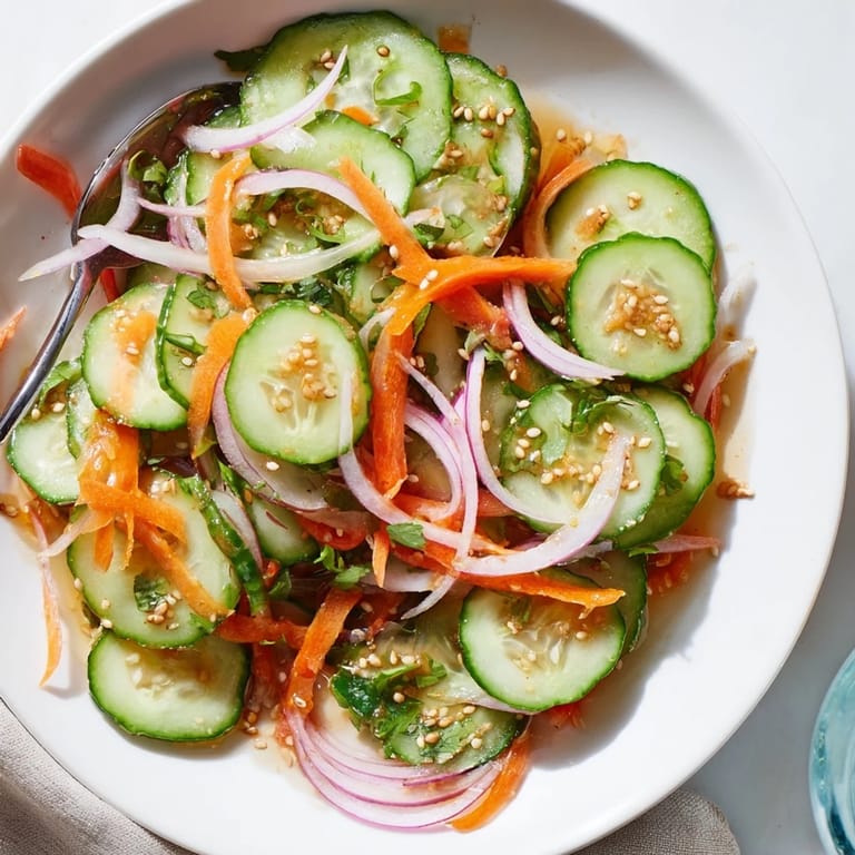 Refreshing cucumber salad remix featuring colorful veggies, Asian flavors, and a tangy dressing.  