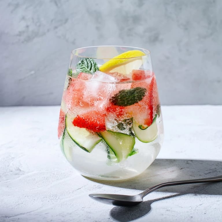 Crisp cucumber and colorful herbs in water-based mocktails for a healthy refreshment.
