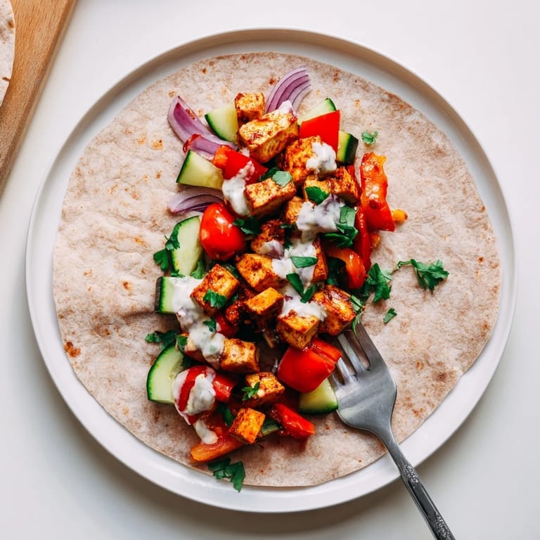 Healthy fusion vegan viral recipe in whole wheat wraps with creamy tahini sauce.
