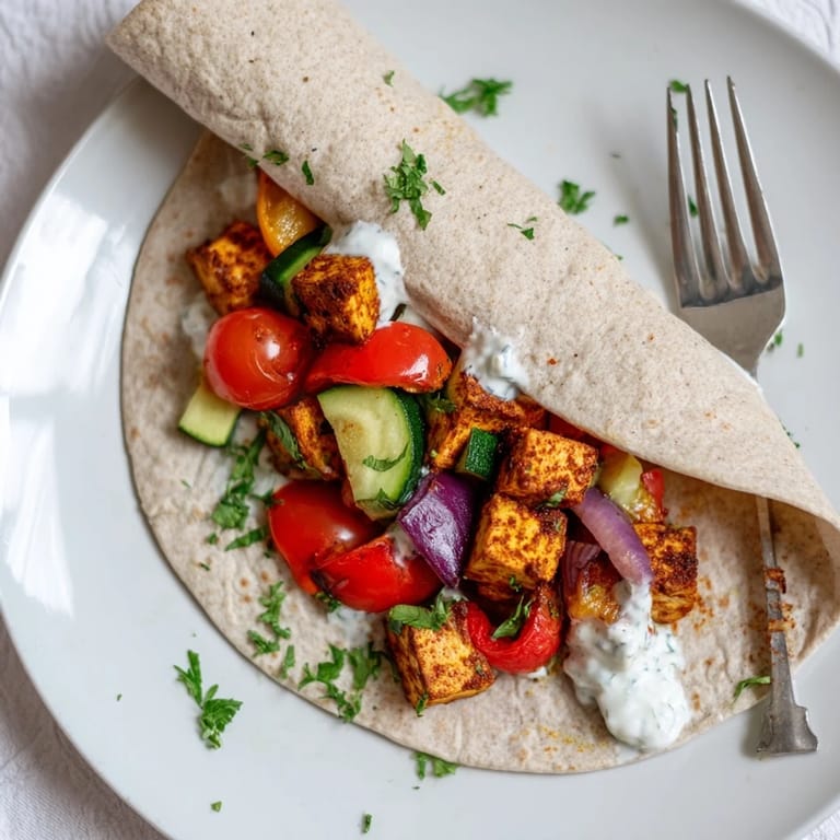 Savory vegan viral recipe featuring golden tofu and fresh, colorful roasted vegetables.  