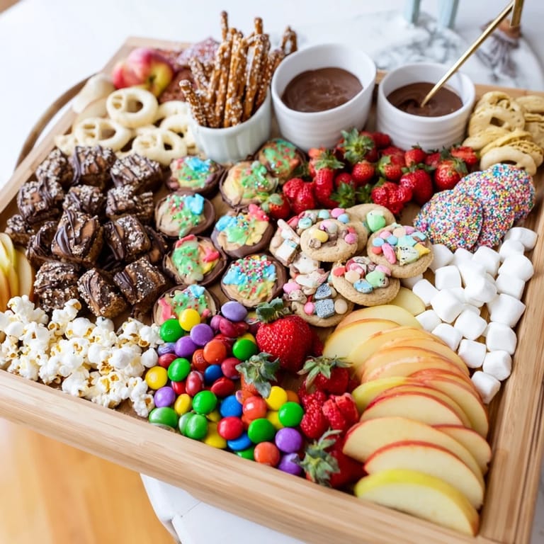 Festive dessert boards adorned with colorful cookies and chocolate-dipped pretzels for sharing.  