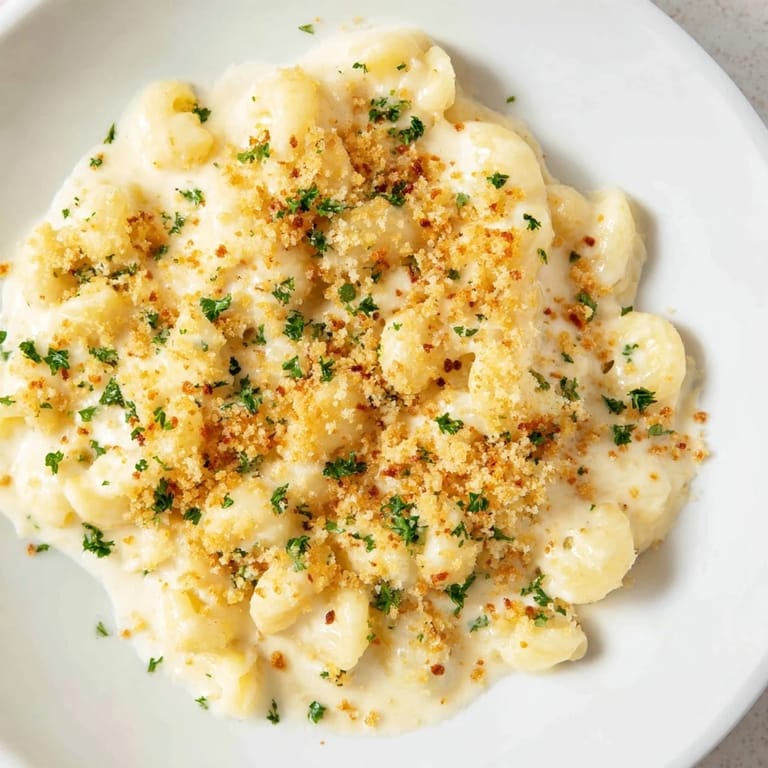 A steaming bowl of rich Truffle Macaroni & Cheese, creamy, cheesy, and infused with truffle aroma.