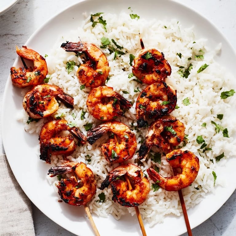 A delicious close-up of Chipotle Lime Grilled Shrimp & Rice, showing the char-grilled shrimp over flavorful rice.