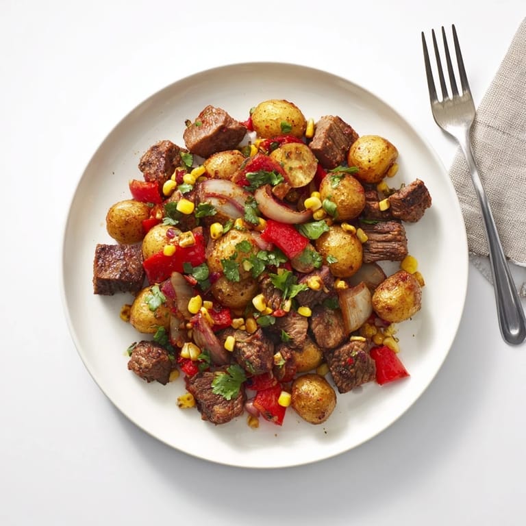 This delicious Southwest Steak & Potato Skillet features perfectly cooked steak and seasoned vegetables.