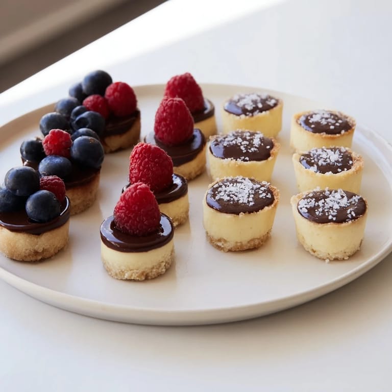 These small Mini Dessert Bites are beautifully arranged, showcasing their vibrant toppings and textures for an appealing treat.