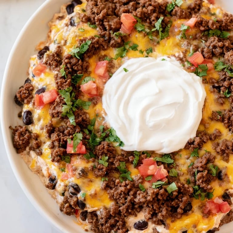 Hearty slow cooker cream cheese taco dip, a flavorful Tex-Mex appetizer, garnished with fresh cilantro garnish.