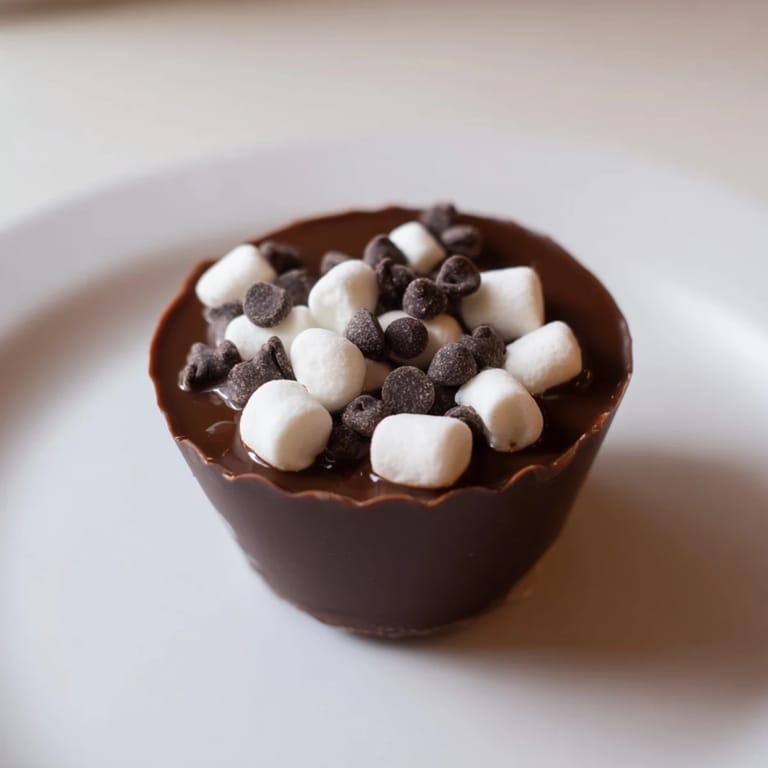 A delicious, handmade hot cocoa bomb in a paper cup, ready to melt in hot milk for cozy enjoyment.