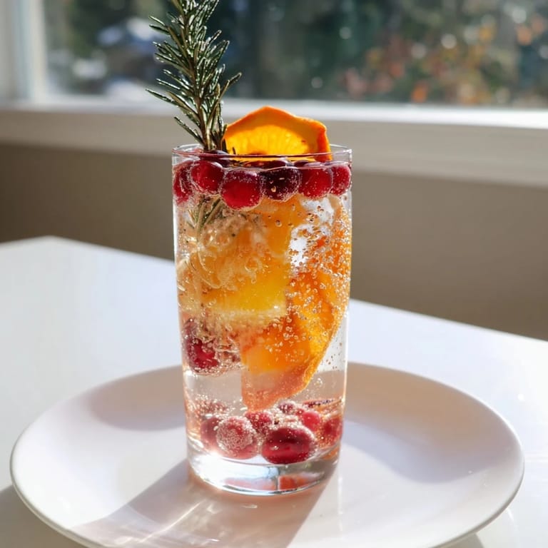 Refreshing Snow Globe Mocktail featuring floating cranberries in a delightful non-alcoholic holiday beverage, perfect!