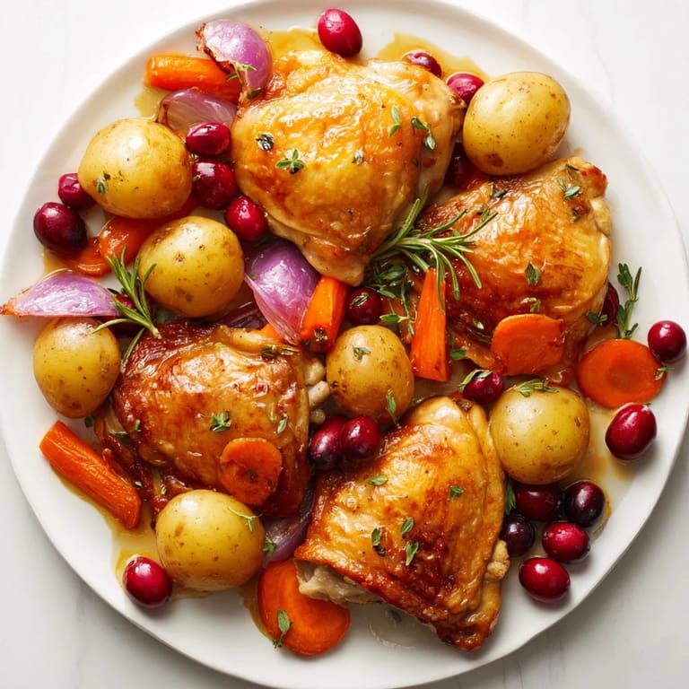An appetizing shot of One-Pan Olive Oil Roast Chicken showcasing a simple, flavorful, and complete meal.