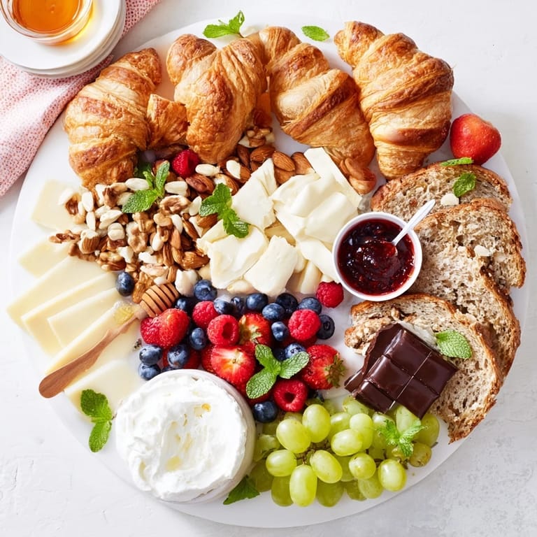 Beautifully arranged Gift Box Brunch Board featuring a delightful assortment of fresh fruits, artisan bread, and cheese.