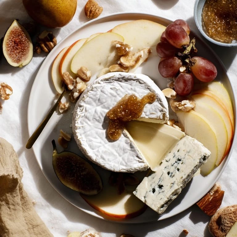 This festive Cheese Platter Cœur Passion showcases creamy brie, grapes, and nutty accompaniments for easy entertaining.