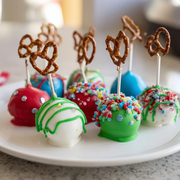 These festive Ornament Ball Cake Pops feature dazzling sprinkles, making them perfect party treats.