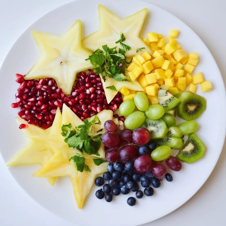Brightly arranged Pomegranate and Mint Star Fruit Platter: Juicy fruits, perfect for a refreshing brunch.