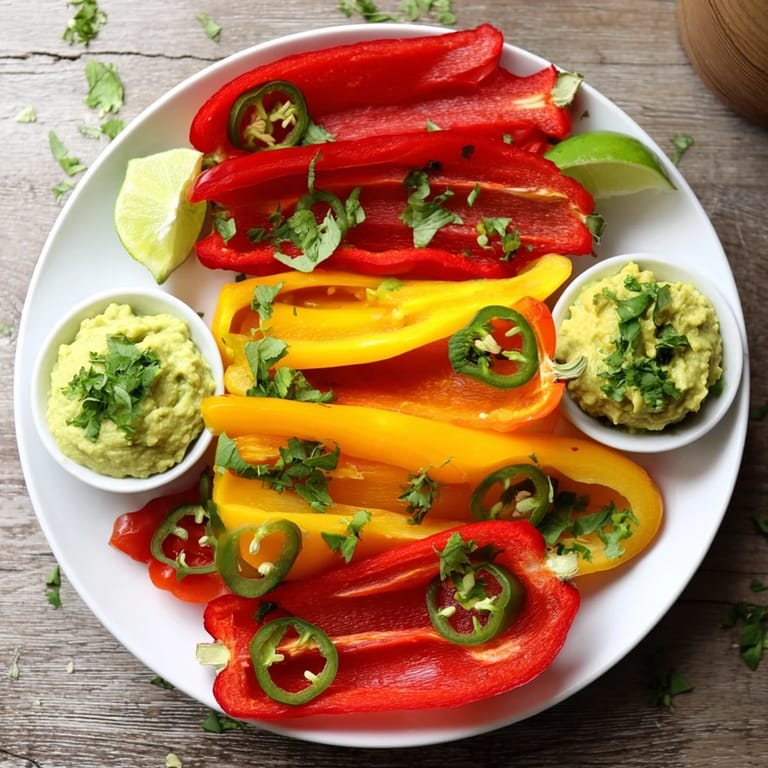Freshly arranged Spicy Chili Pepper Fiesta features bell peppers, jalapenos, and various dips ready for scooping.