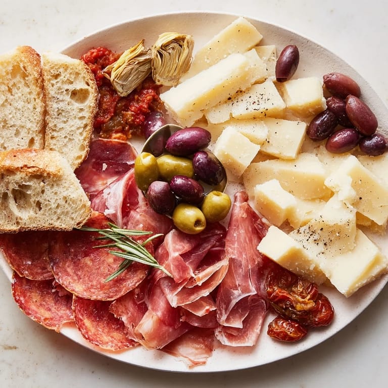 Enjoy this Rustic Italian Farmhouse Board's vibrant colors & textures with crusty bread, olives, perfect for sharing!