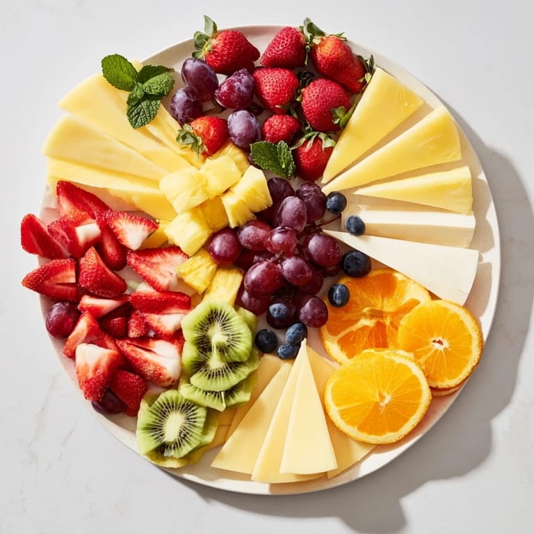 Beautifully arranged Kaleidoscope Circle appetizer with a stunning mosaic design of fresh ingredients.