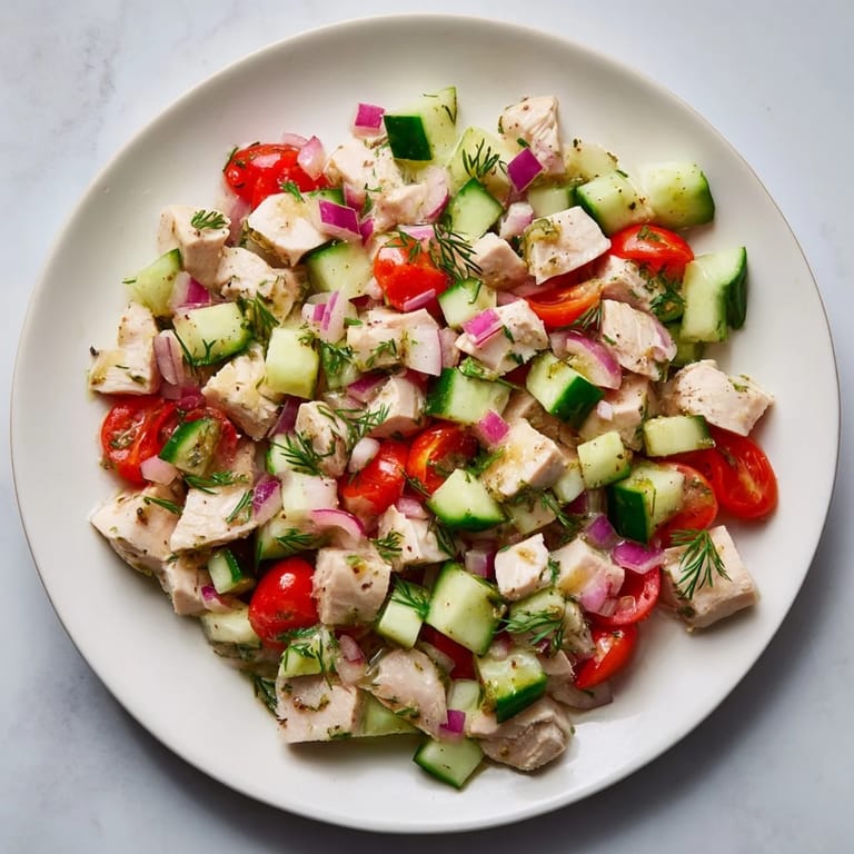 Chilled Cucumber and Chicken Clean Shaker tossed in a light dressing, a delicious summer salad.