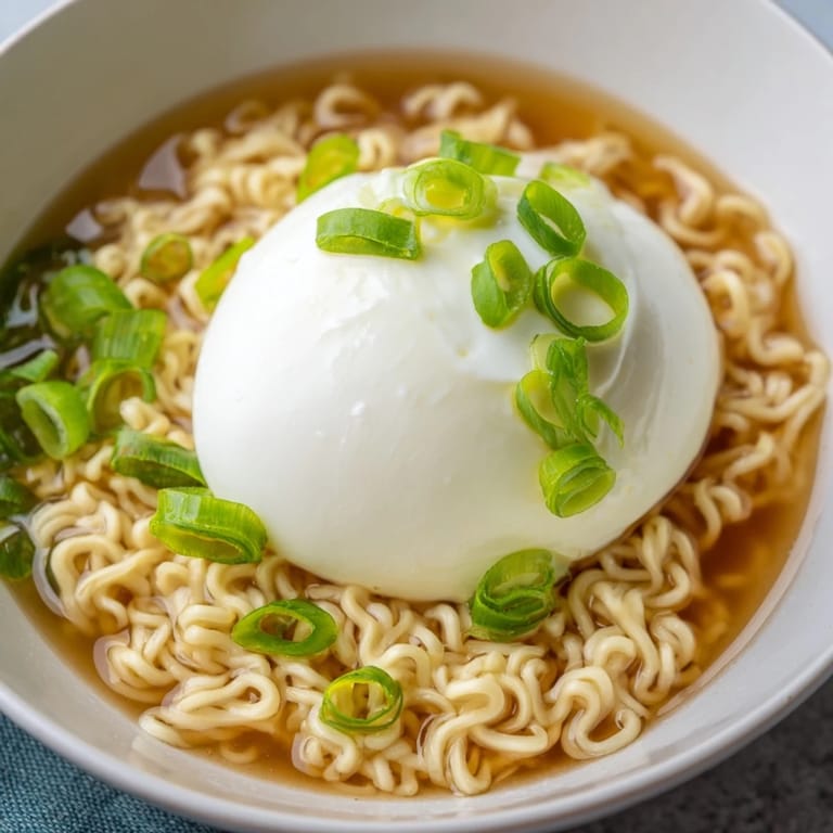 Garnished upgraded instant ramen with fresh scallions and chili flakes, a quick, flavorful meal.