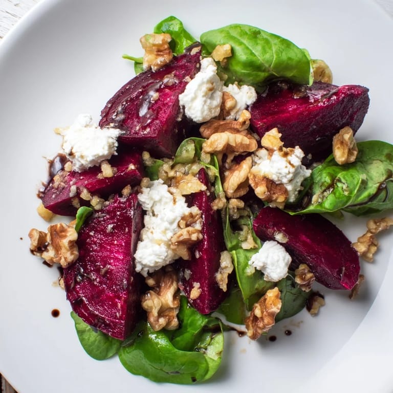 A beautiful bowl of beet and goat cheese salad, perfect for a light vegetarian meal.