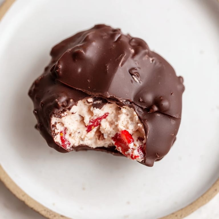 Close-up of frozen Strawberry Yogurt Clusters, showing the creamy yogurt and berry sweetness.