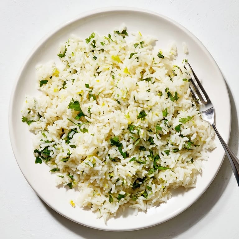 Heaping spoonful of cilantro lime rice served warm beside grilled chicken and vibrant taco toppings.