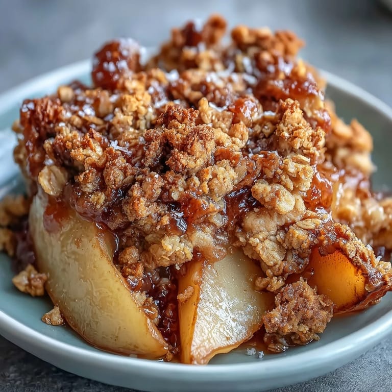 Fresh sliced pears in a baking dish ready for crumble topping, showcasing the juicy fruit for a classic dessert.