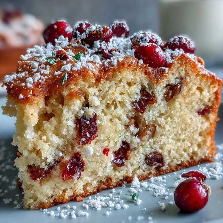 Freshly baked Cranberry Orange Breakfast Cake, whole and golden-brown, rests on a cooling rack with a bowl of orange zest and cranberries beside it, highlighting the simple, homemade ingredients.