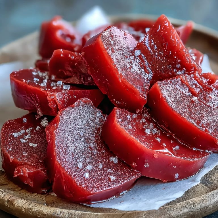 Homemade guava paste cooling in a parchment-lined pan, showcasing its vibrant pink color and texture.