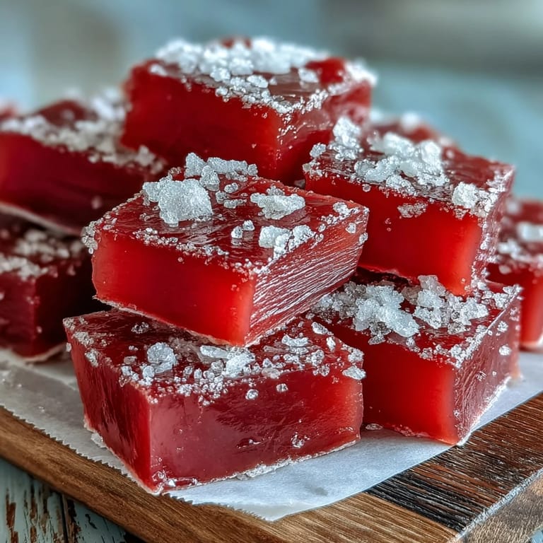 Homemade Guava Cheese in jewel-toned squares, ready to serve with tea or cheese.