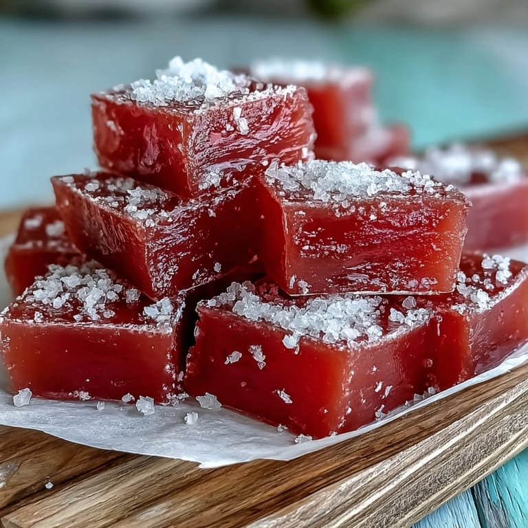 Cooling Guava Cheese fudge showing a glossy, thick texture inside a parchment-lined baking pan.