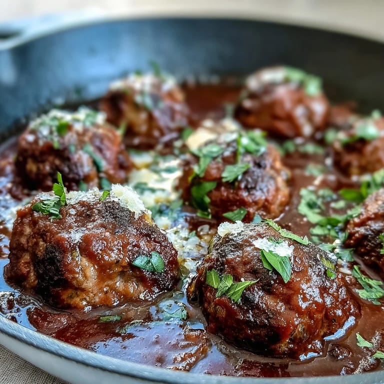 Slow Cooker Meatballs in Marinara, a comforting Italian-American appetizer, garnished with Parmesan and fresh parsley for a warm welcome.  