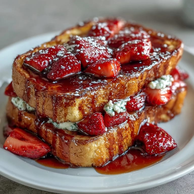 Fluffy strawberry French toast casserole baked to perfection, featuring fresh berries, vanilla custard, and a crunchy almond-sugar topping.