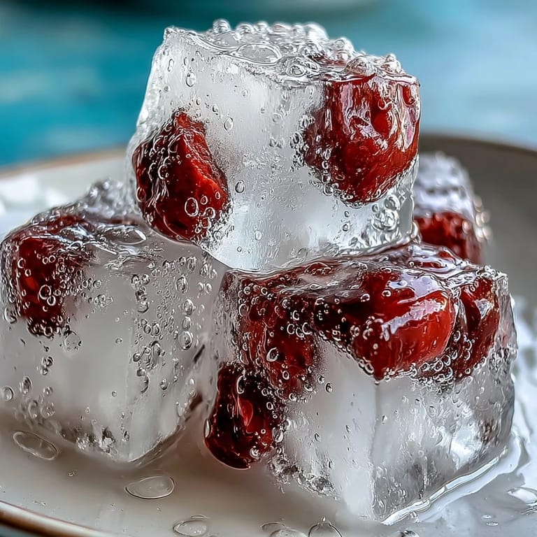 Translucent Lychee Agar Jelly Cubes served chilled with vibrant yuzu and ice.