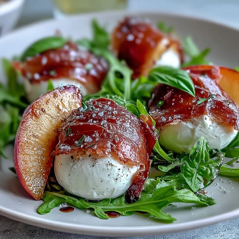 Our Burrata and Peach Summer Salad bursts with ripe fruit, savory prosciutto, and fresh greens.